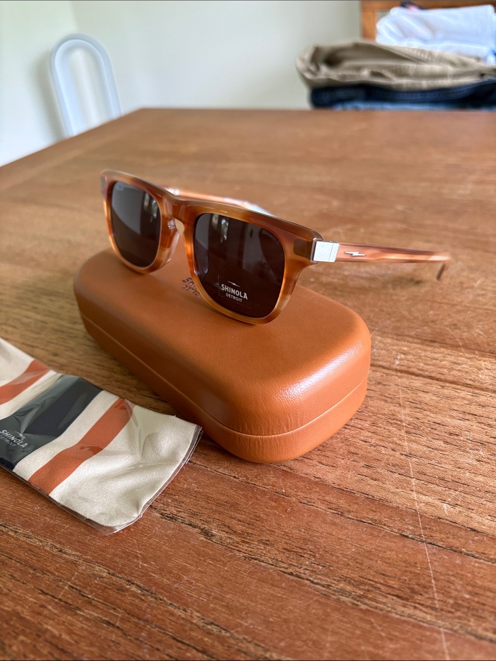 Shinola Tortoiseshell Sunglasses with Tan Case - Picture 3 of 6
